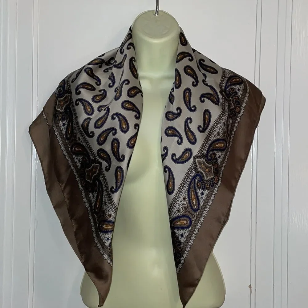 Vtg 70s Herman Pecker & Co polyester‎ paisley large square scarf